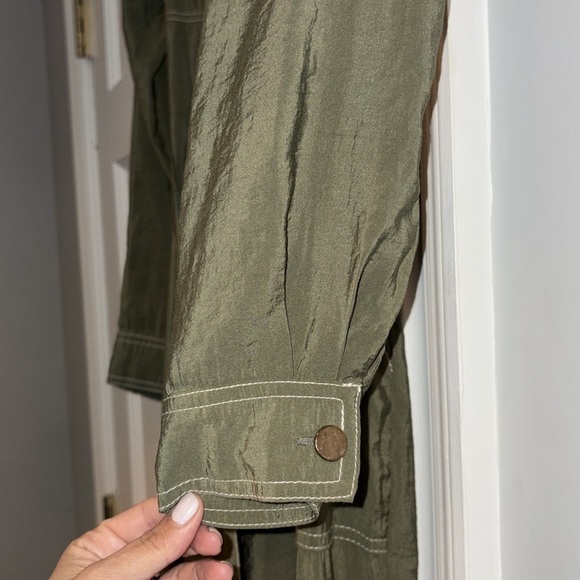 Zara Modal Long Sleeve Belted Jumpsuit w/Contrast Stitch Size Small Olive Green - Picture 7 of 16